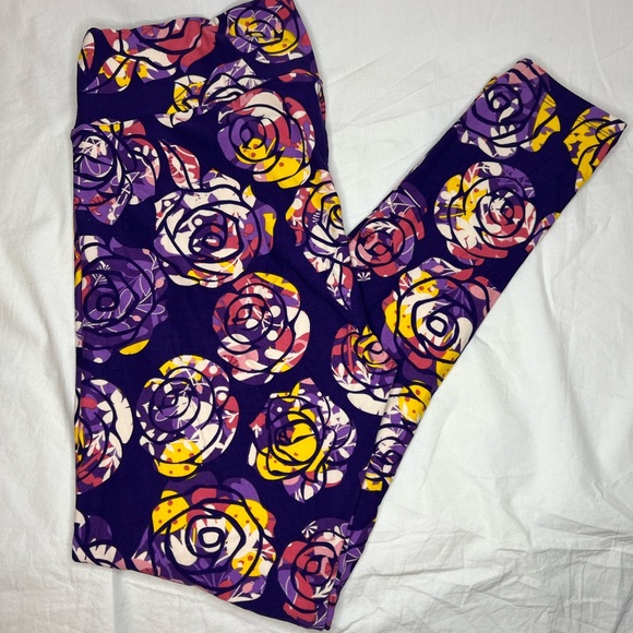 LuLaRoe TC Leggings 🦄 Unicorn Watercolor Disney Roses - purple background - NEW - Picture 5 of 7